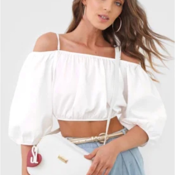 ZARA OFF THE SHOULDER TOP WITH BALLOON SLEEVES IN WHITE SZ M - Picture 2 of 12